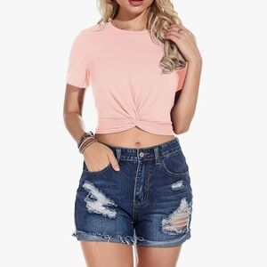 Women’s Pink Twist-Front Crop Top
